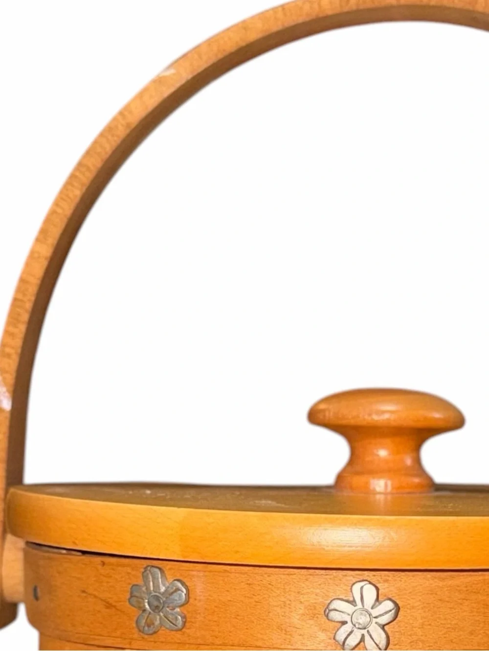 Longaberger Small Round Basket with Pewter Flower Accents 2007